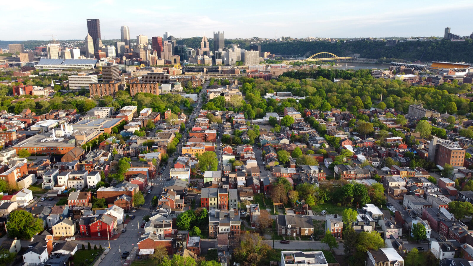 Portrait of Pittsburgh North Side neighborhood aerial