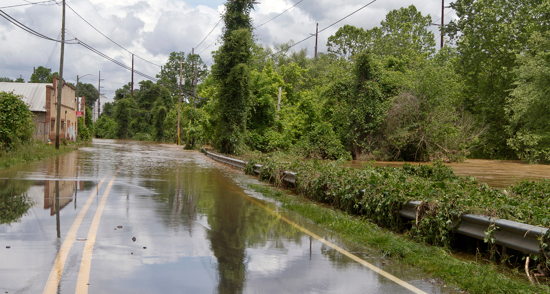 River Flooding a Road in Western NC